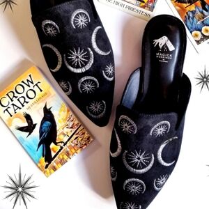 Embroidered Hecate Triple Moon + Star Mules